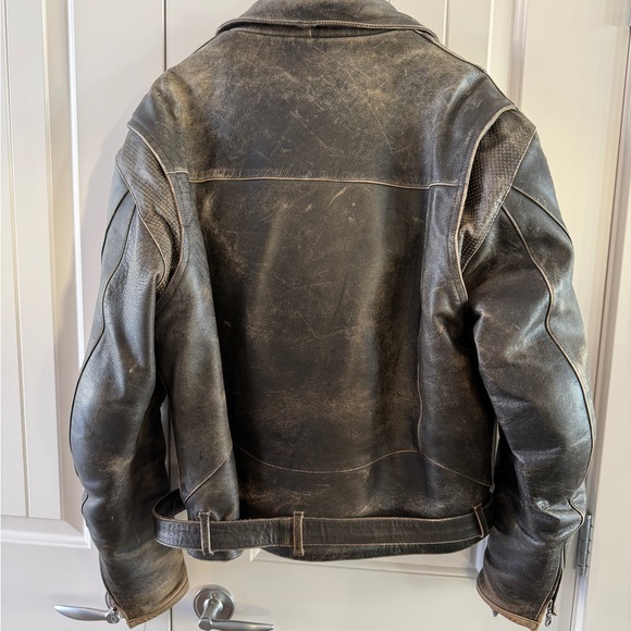Men's Vintage Teknic Distressed Brown Leather Biker Jacket with Armor 2 XL - Picture 2 of 14